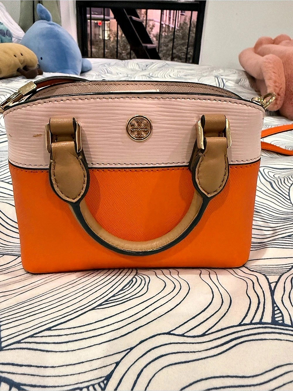 Tory Burch Robinson Small Dome Satchel Colorblock Orange & Pink